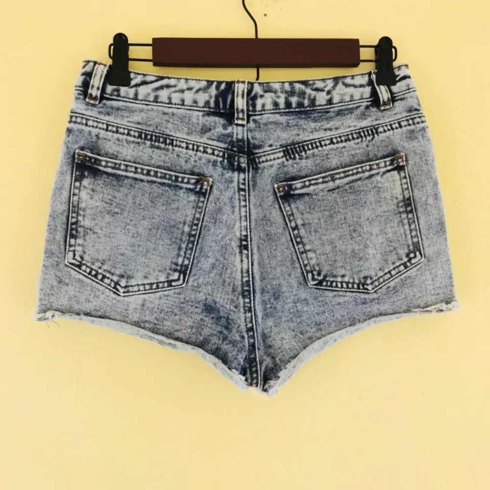 ASOS Blue Acid Wash High Waist Shorts Women Size 6 - Picture 3 of 5